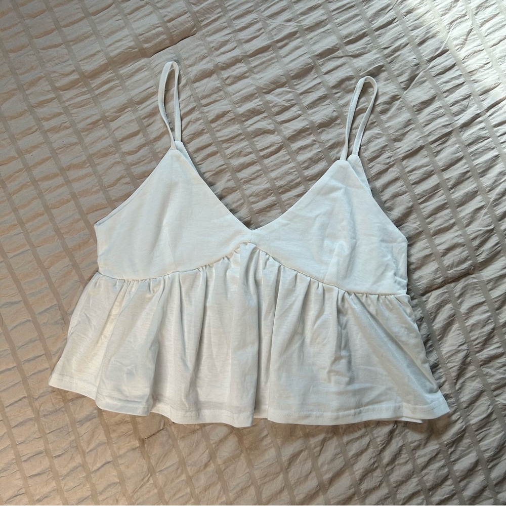 White V-Neck Ruffled Spaghetti Strap Tank Top - Picture 3 of 4